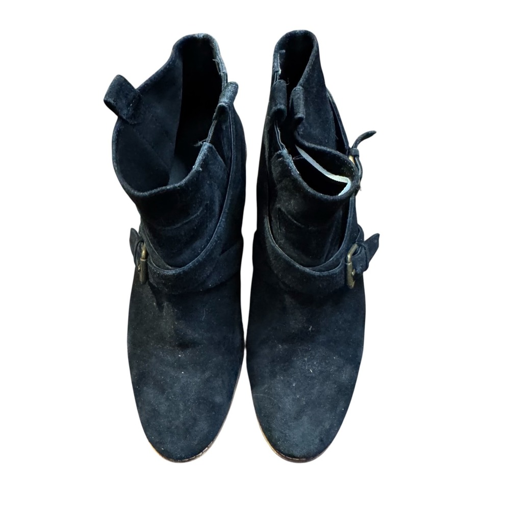 Cole Haan Booties Womens Size 9 Black Suede Ankle Buckle Zip Block Heel W16473